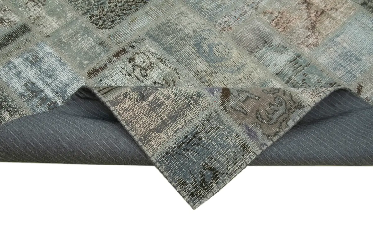 Patchwork Gri Pamuk Üzerine Yün El Dokuma Kilim-171x238 - Görsel 6