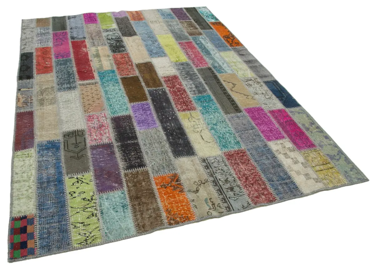Patchwork Multi Pamuk Üzerine Yün El Dokuma Kilim-178x241 - Görsel 2