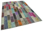 Patchwork Multi Pamuk Üzerine Yün El Dokuma Kilim-178x241 - Görsel 2