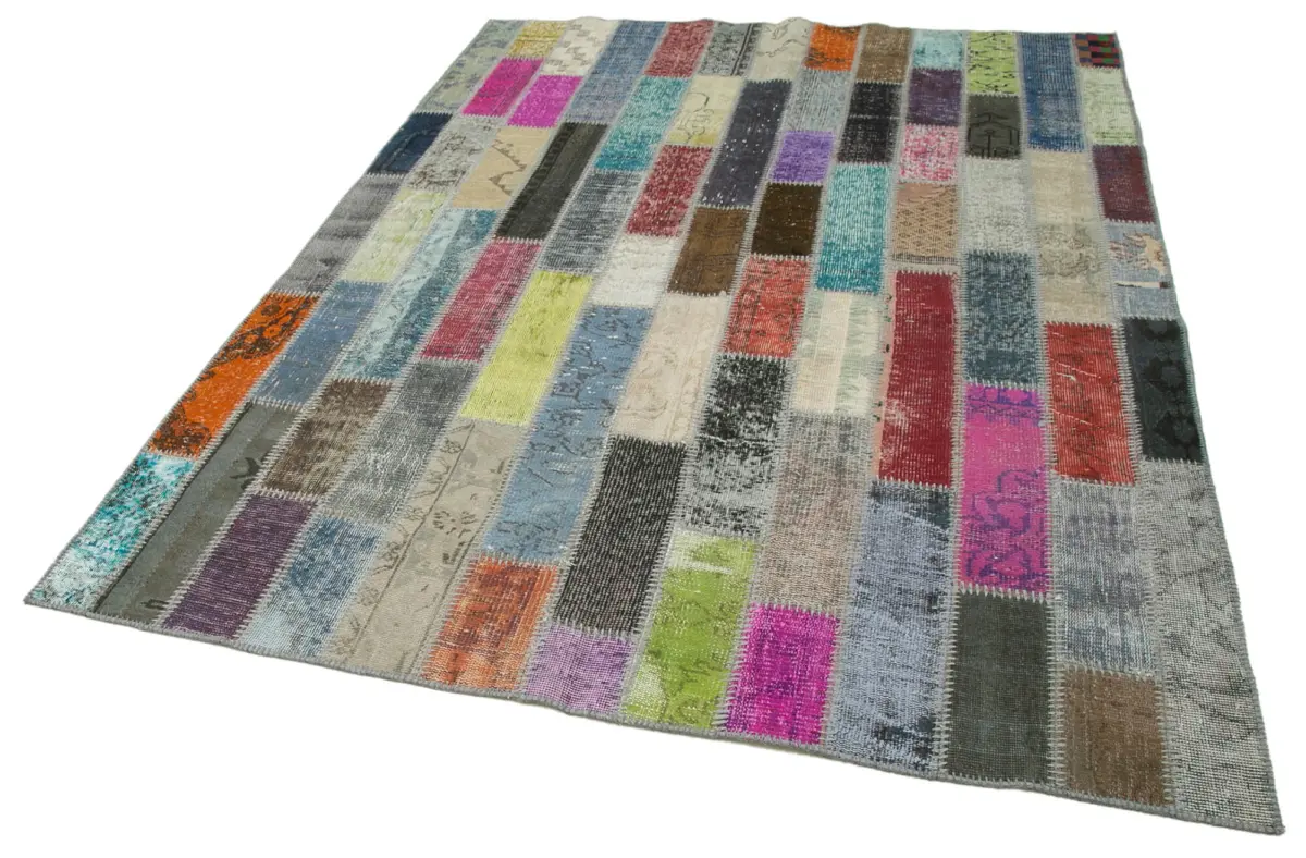 Patchwork Multi Pamuk Üzerine Yün El Dokuma Kilim-178x241 - Görsel 3
