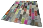Patchwork Multi Pamuk Üzerine Yün El Dokuma Kilim-178x241 - Görsel 3