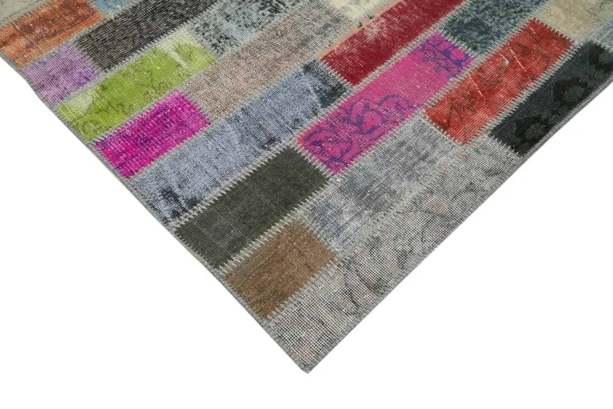 Patchwork Multi Pamuk Üzerine Yün El Dokuma Kilim-178x241 - Görsel 4