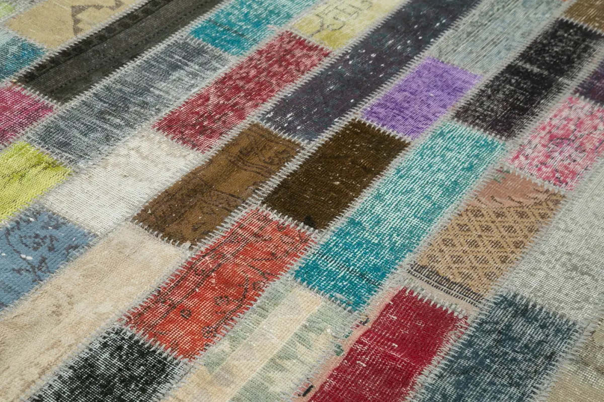 Patchwork Multi Pamuk Üzerine Yün El Dokuma Kilim-178x241 - Görsel 5