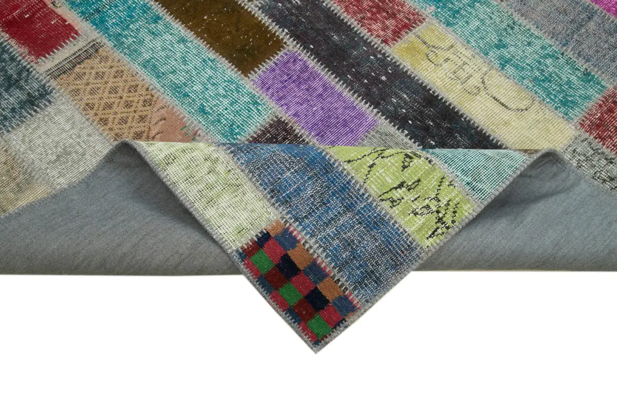 Patchwork Multi Pamuk Üzerine Yün El Dokuma Kilim-178x241 - Görsel 6