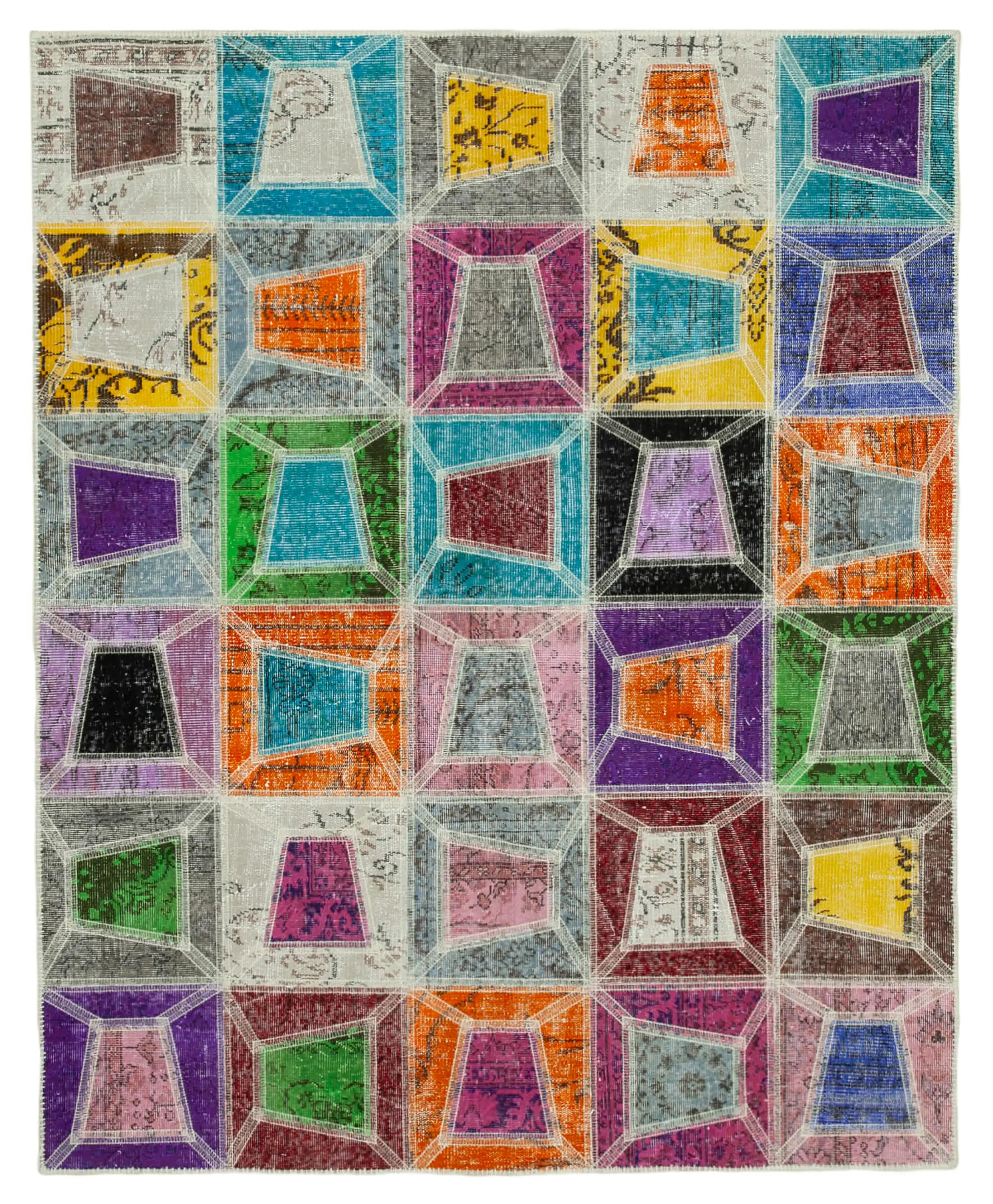 Patchwork Multi Pamuk Üzerine Yün El Dokuma Kilim-193x236 - Görsel 1