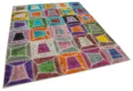 Patchwork Multi Pamuk Üzerine Yün El Dokuma Kilim-193x236 - Görsel 2