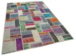 Patchwork Multi Pamuk Üzerine Yün El Dokuma Kilim-175x254 - Görsel 2