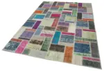 Patchwork Multi Pamuk Üzerine Yün El Dokuma Kilim-175x254 - Görsel 3