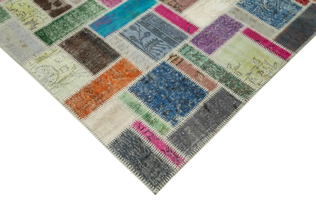Patchwork Multi Pamuk Üzerine Yün El Dokuma Kilim-175x254 - Görsel 4