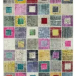 Patchwork Multi Pamuk Üzerine Yün El Dokuma Kilim-179x236