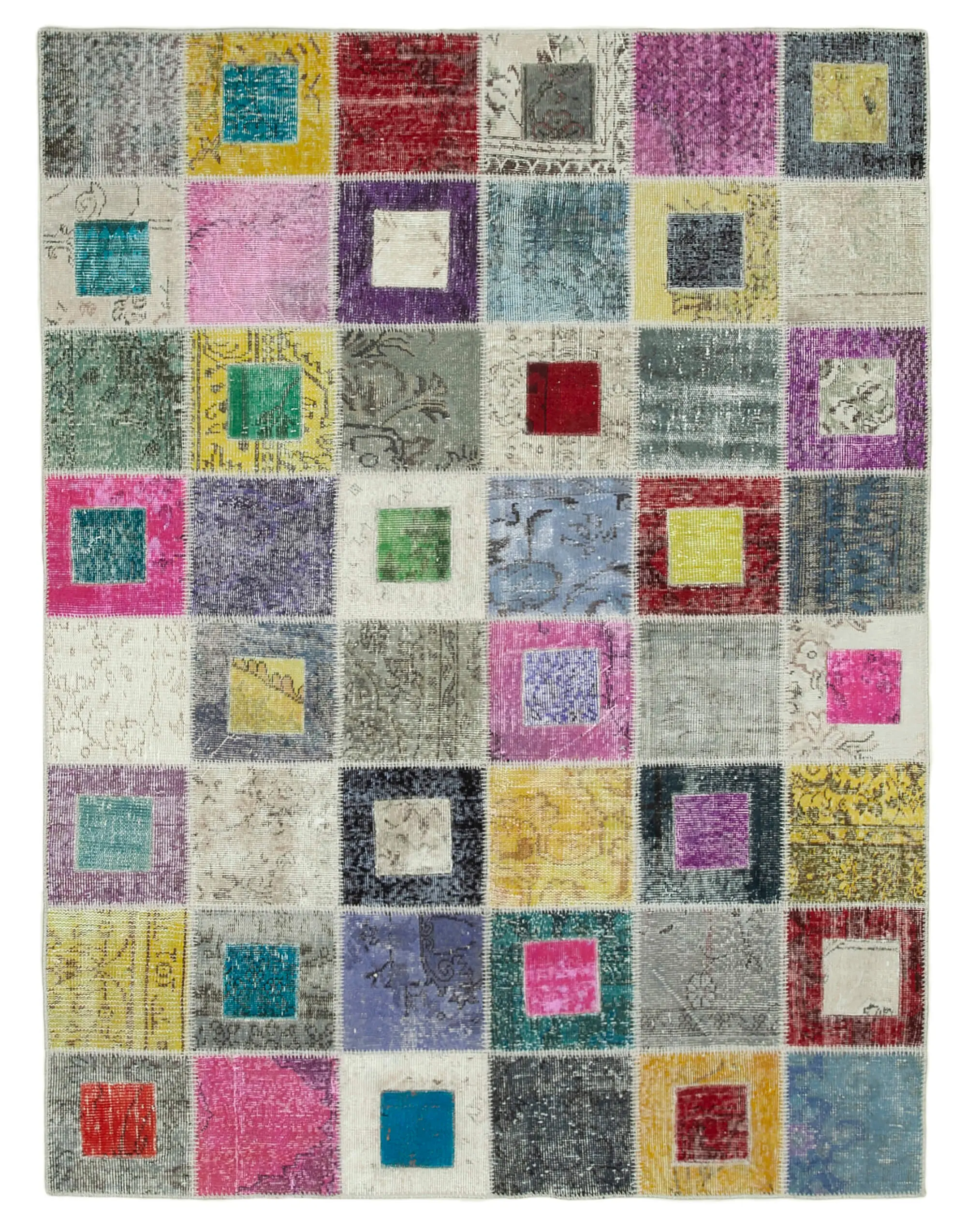 Patchwork Multi Pamuk Üzerine Yün El Dokuma Kilim-179x236 - Görsel 1