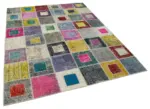 Patchwork Multi Pamuk Üzerine Yün El Dokuma Kilim-179x236 - Görsel 2