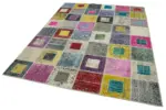 Patchwork Multi Pamuk Üzerine Yün El Dokuma Kilim-179x236 - Görsel 3