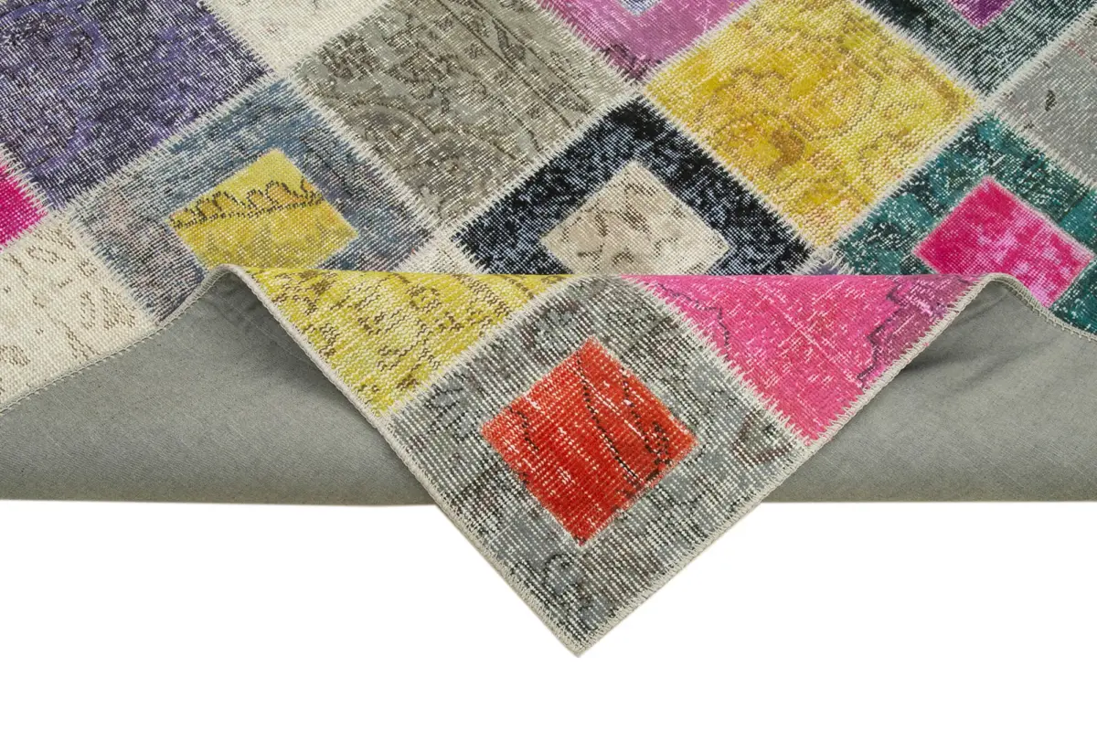 Patchwork Multi Pamuk Üzerine Yün El Dokuma Kilim-179x236 - Görsel 6