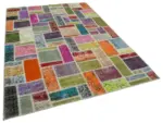 Patchwork Multi Pamuk Üzerine Yün El Dokuma Kilim-175x254 - Görsel 2