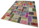 Patchwork Multi Pamuk Üzerine Yün El Dokuma Kilim-175x254 - Görsel 3