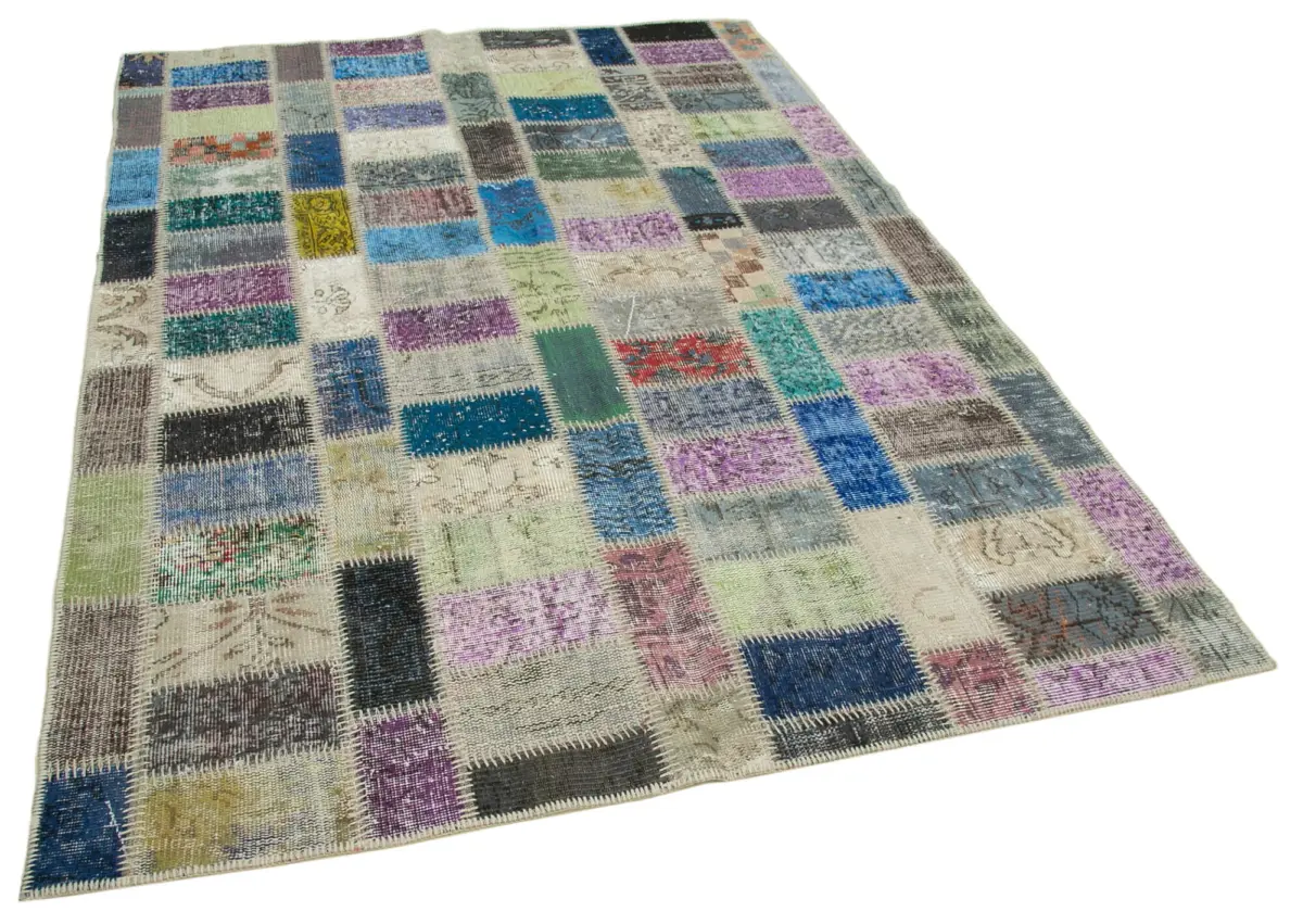 Patchwork Multi Pamuk Üzerine Yün El Dokuma Kilim-170x236 - Görsel 2