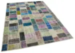 Patchwork Multi Pamuk Üzerine Yün El Dokuma Kilim-170x236 - Görsel 2