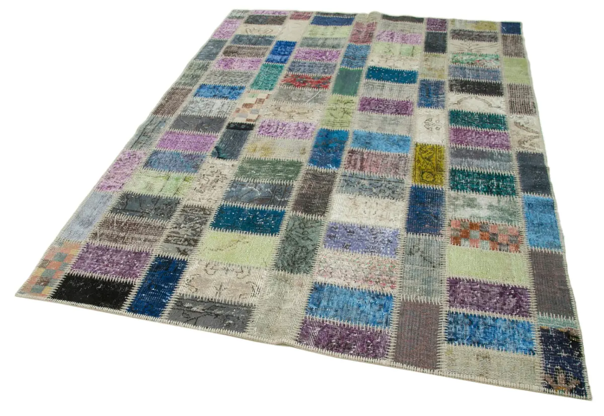 Patchwork Multi Pamuk Üzerine Yün El Dokuma Kilim-170x236 - Görsel 3