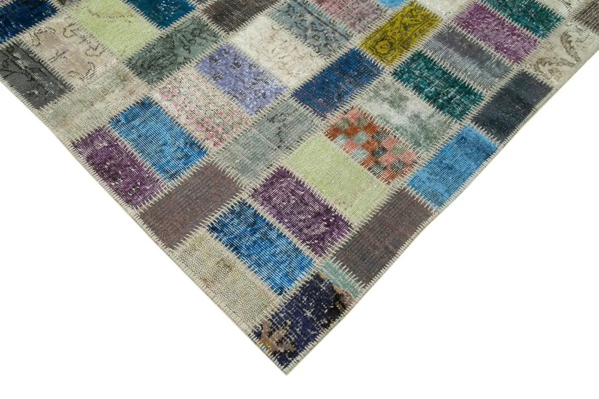 Patchwork Multi Pamuk Üzerine Yün El Dokuma Kilim-170x236 - Görsel 4