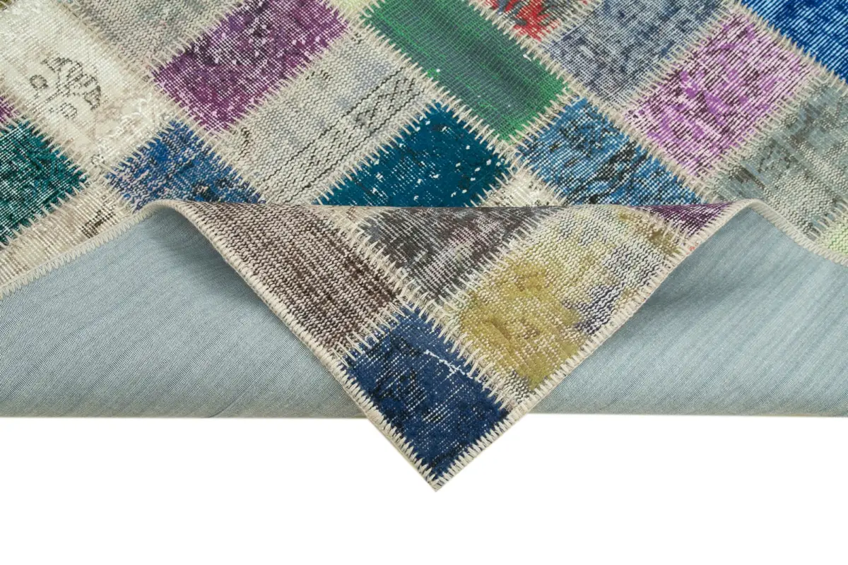 Patchwork Multi Pamuk Üzerine Yün El Dokuma Kilim-170x236 - Görsel 6