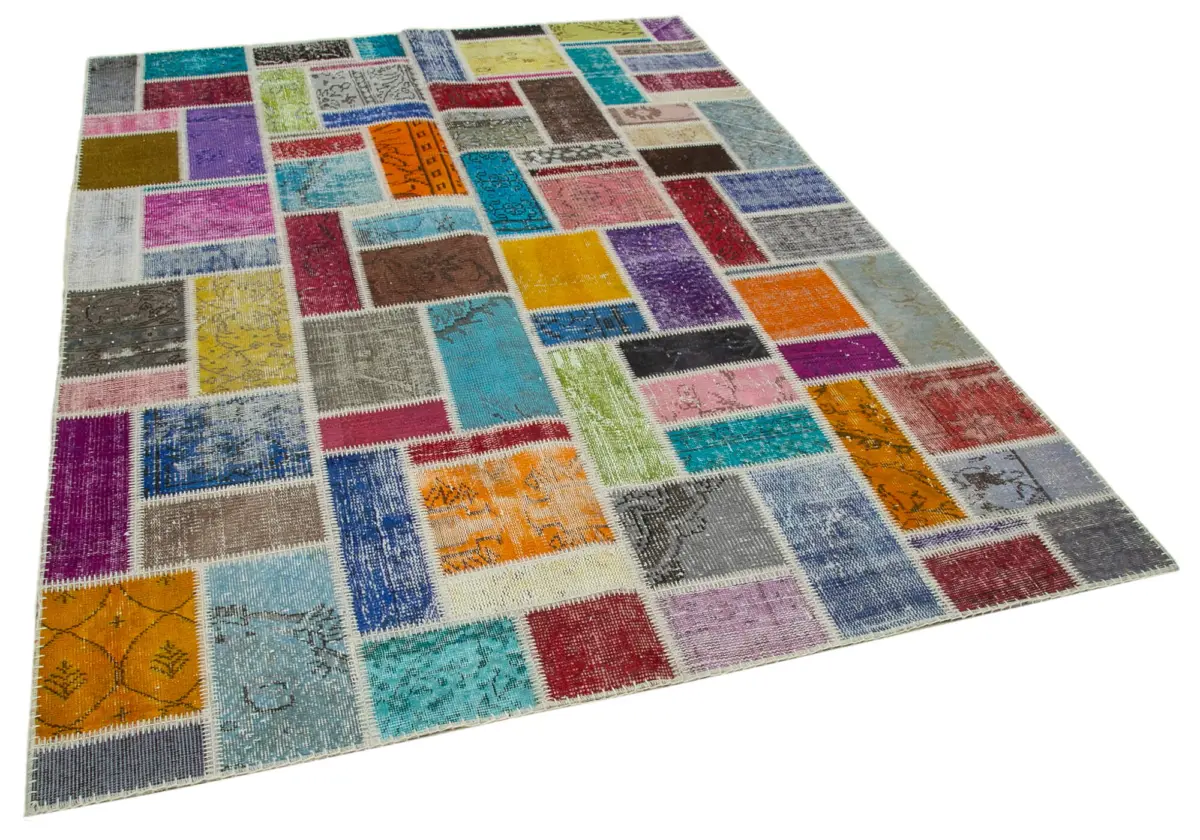 Patchwork Multi Pamuk Üzerine Yün El Dokuma Kilim-176x236 - Görsel 2