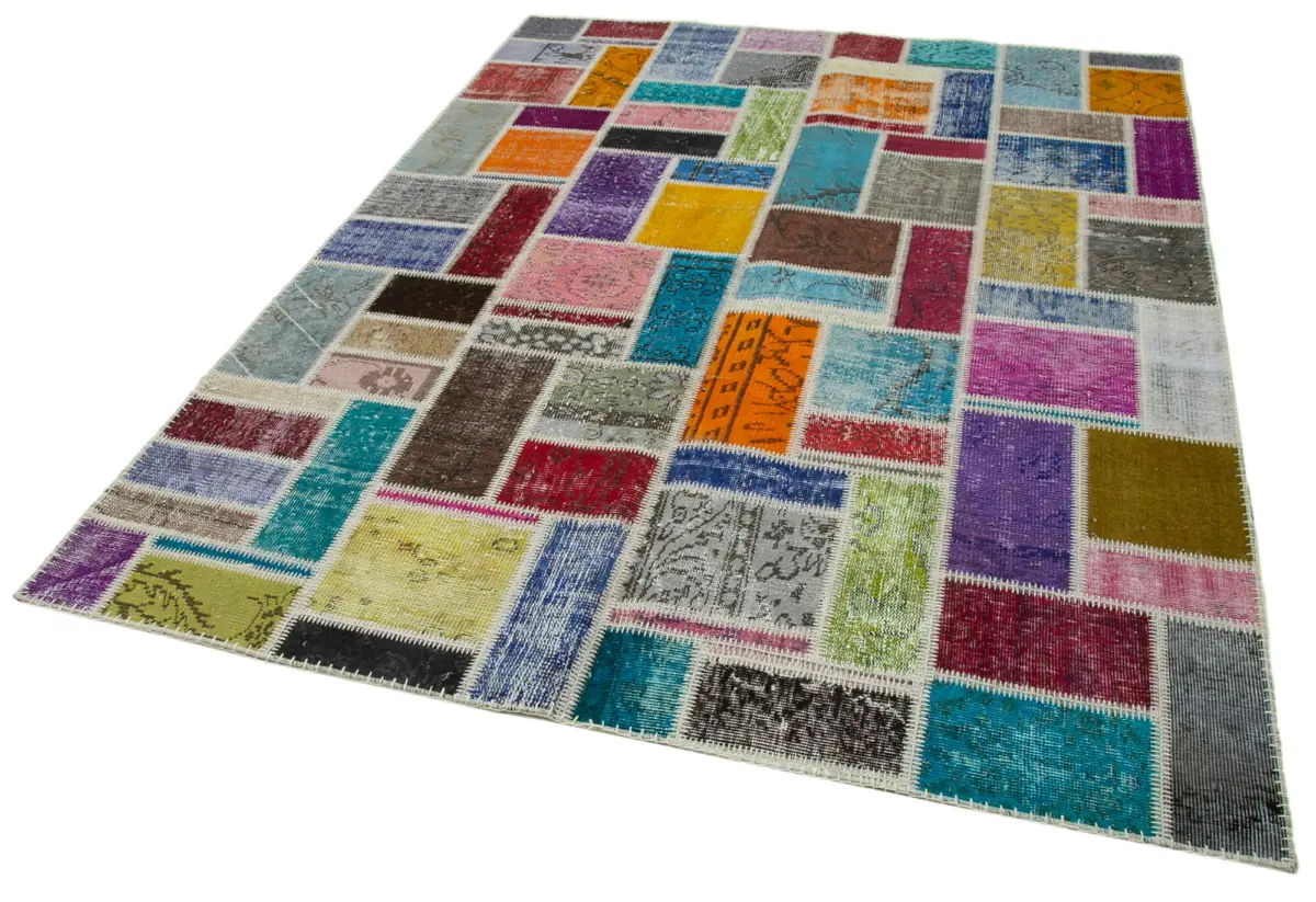 Patchwork Multi Pamuk Üzerine Yün El Dokuma Kilim-176x236 - Görsel 3