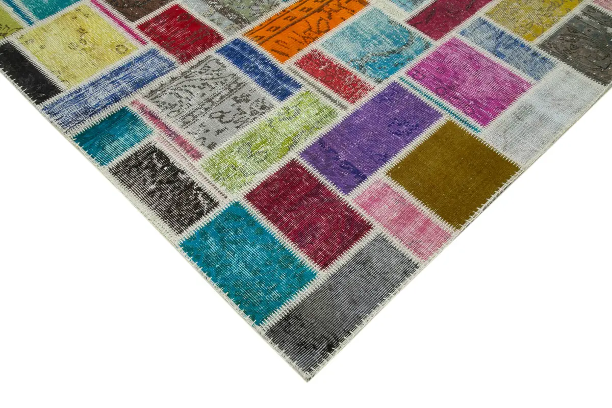 Patchwork Multi Pamuk Üzerine Yün El Dokuma Kilim-176x236 - Görsel 4