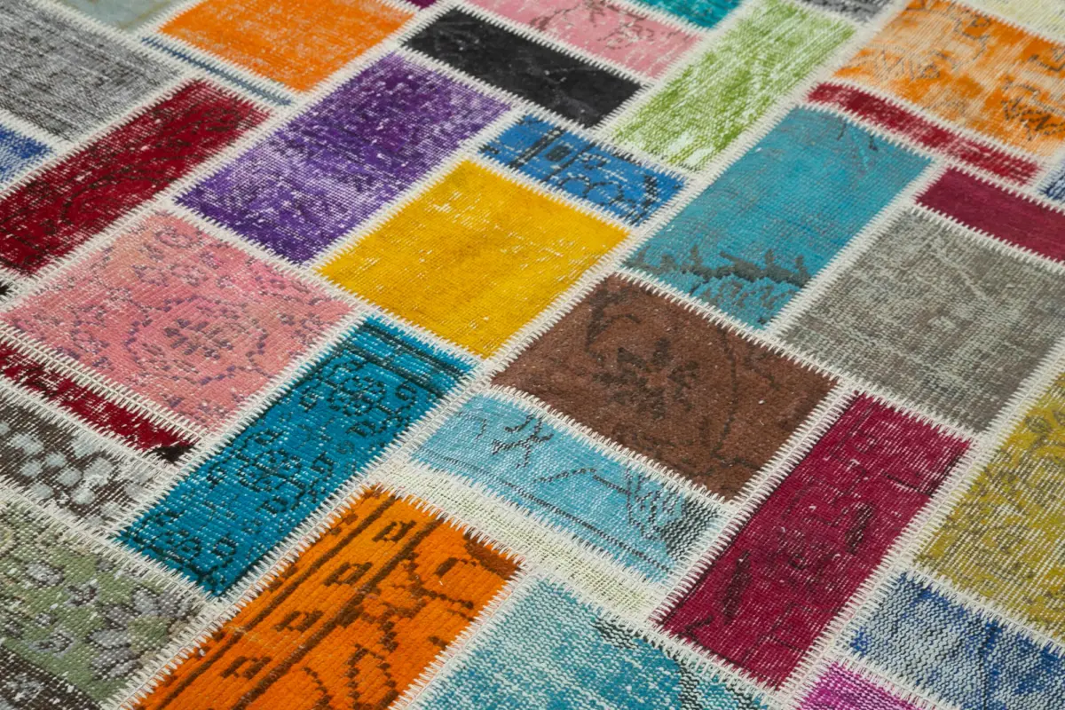 Patchwork Multi Pamuk Üzerine Yün El Dokuma Kilim-176x236 - Görsel 5