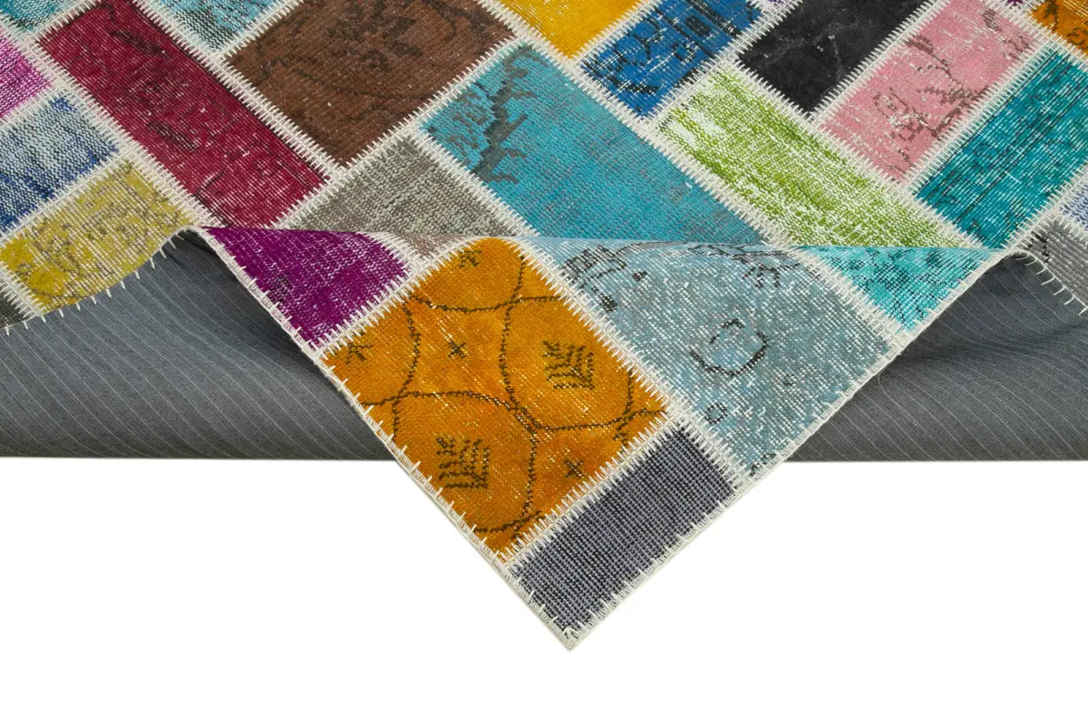 Patchwork Multi Pamuk Üzerine Yün El Dokuma Kilim-176x236 - Görsel 6