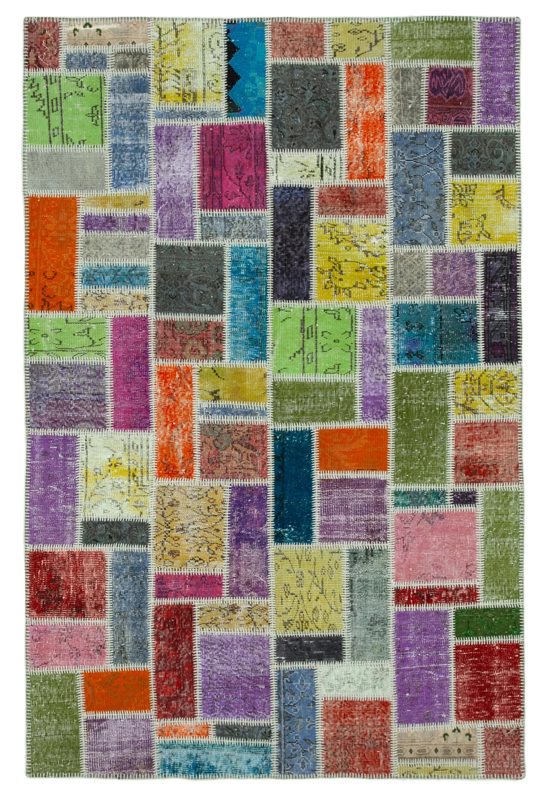 Patchwork Multi Pamuk Üzerine Yün El Dokuma Kilim-167x250 - Görsel 1