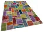 Patchwork Multi Pamuk Üzerine Yün El Dokuma Kilim-167x250 - Görsel 2