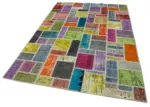 Patchwork Multi Pamuk Üzerine Yün El Dokuma Kilim-167x250 - Görsel 3