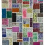 Patchwork Multi Pamuk Üzerine Yün El Dokuma Kilim-173x239