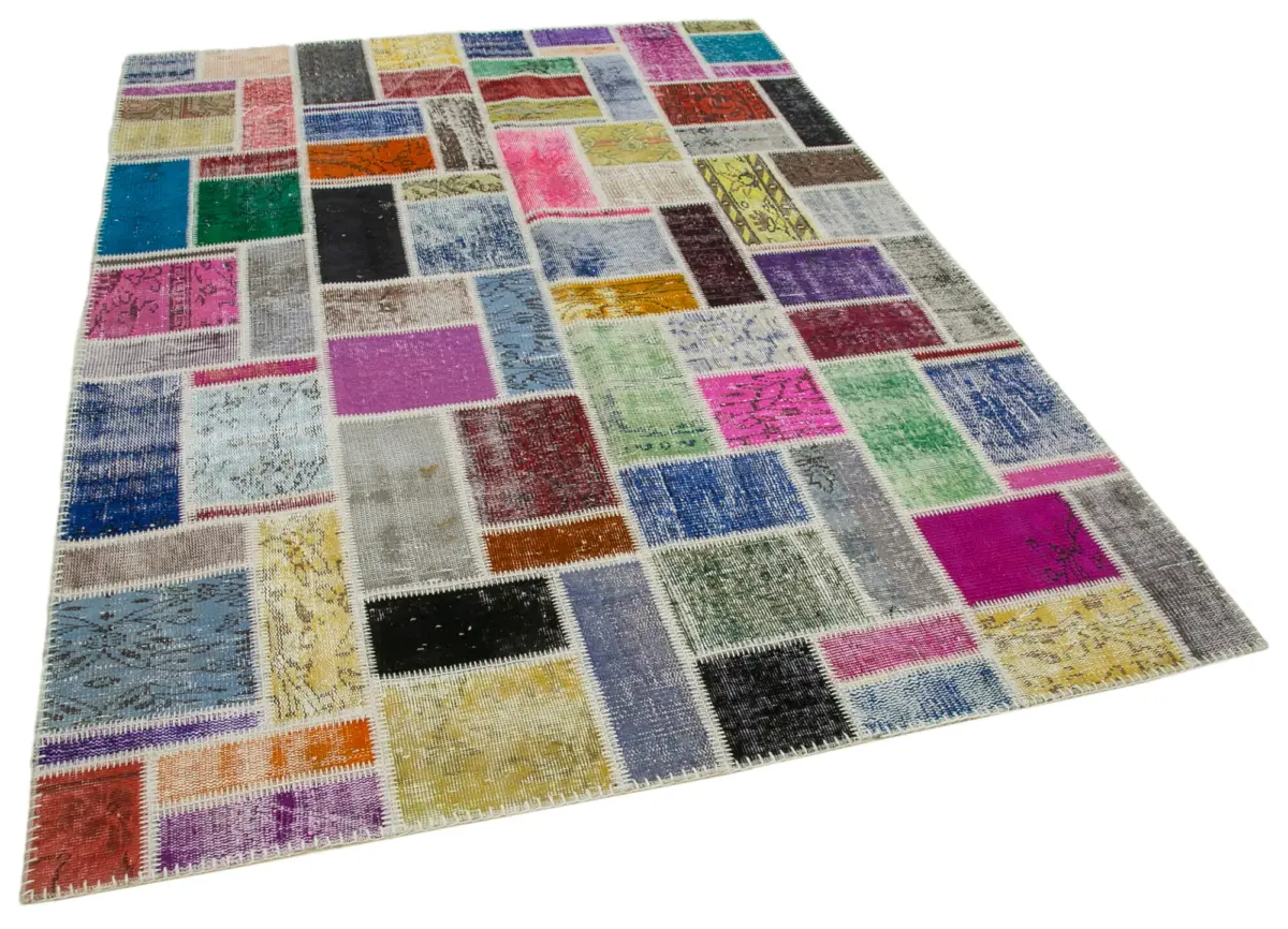 Patchwork Multi Pamuk Üzerine Yün El Dokuma Kilim-173x239 - Görsel 2