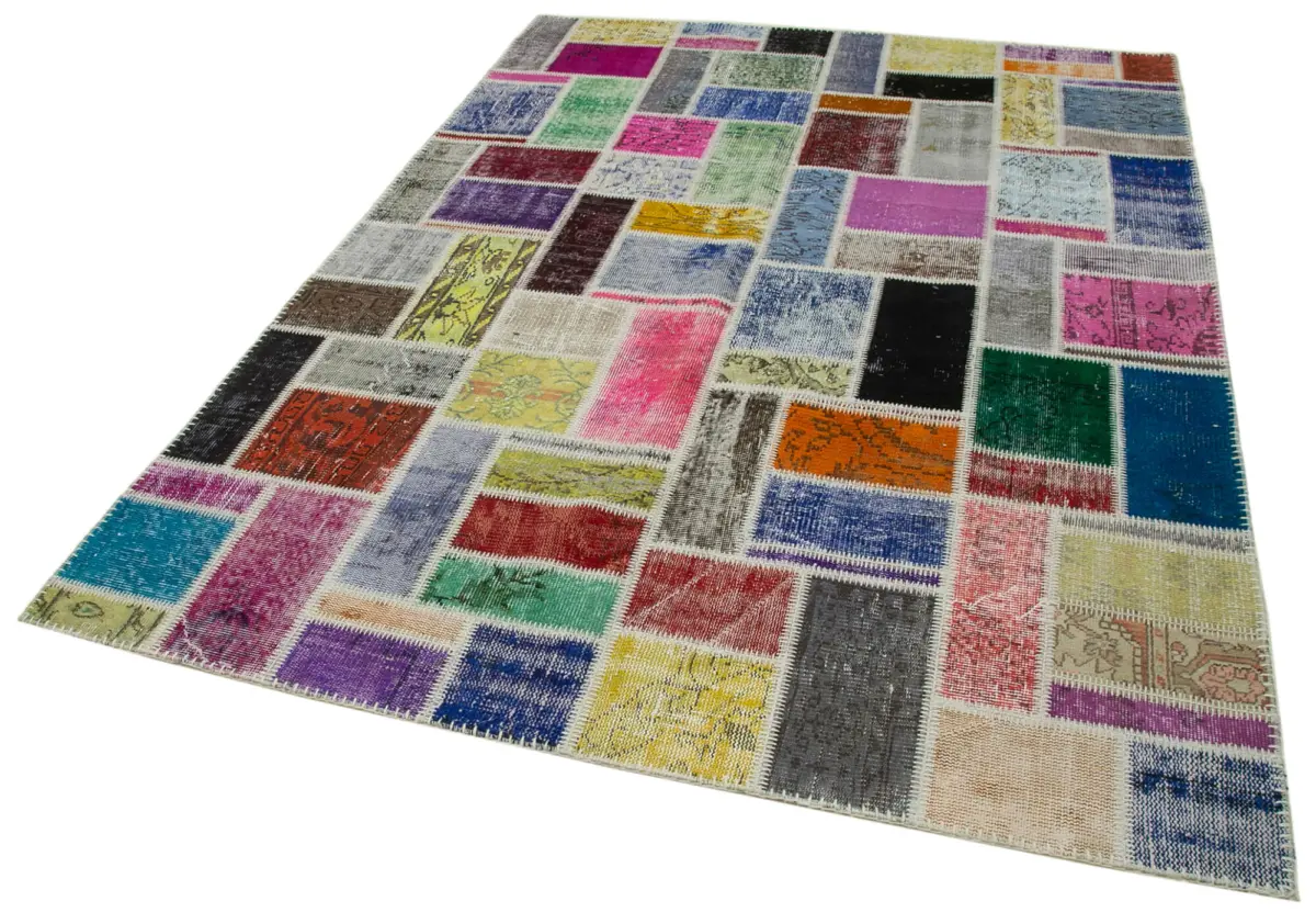 Patchwork Multi Pamuk Üzerine Yün El Dokuma Kilim-173x239 - Görsel 3