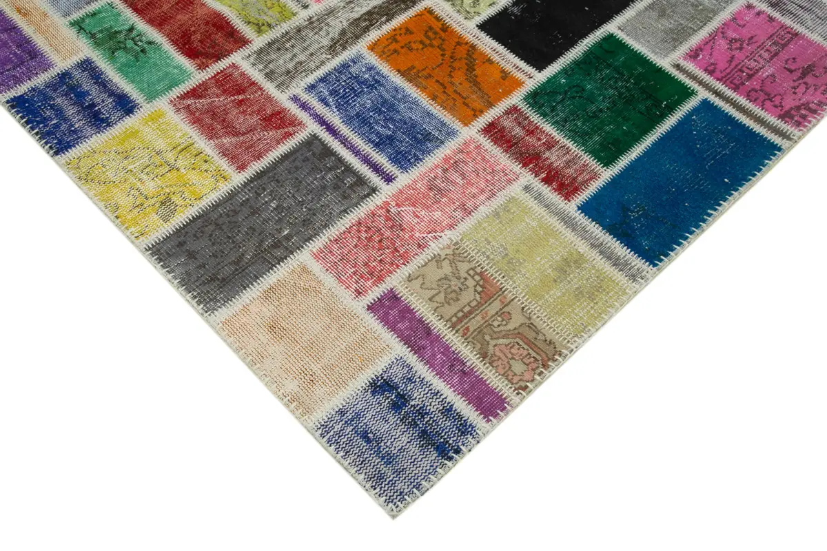 Patchwork Multi Pamuk Üzerine Yün El Dokuma Kilim-173x239 - Görsel 4