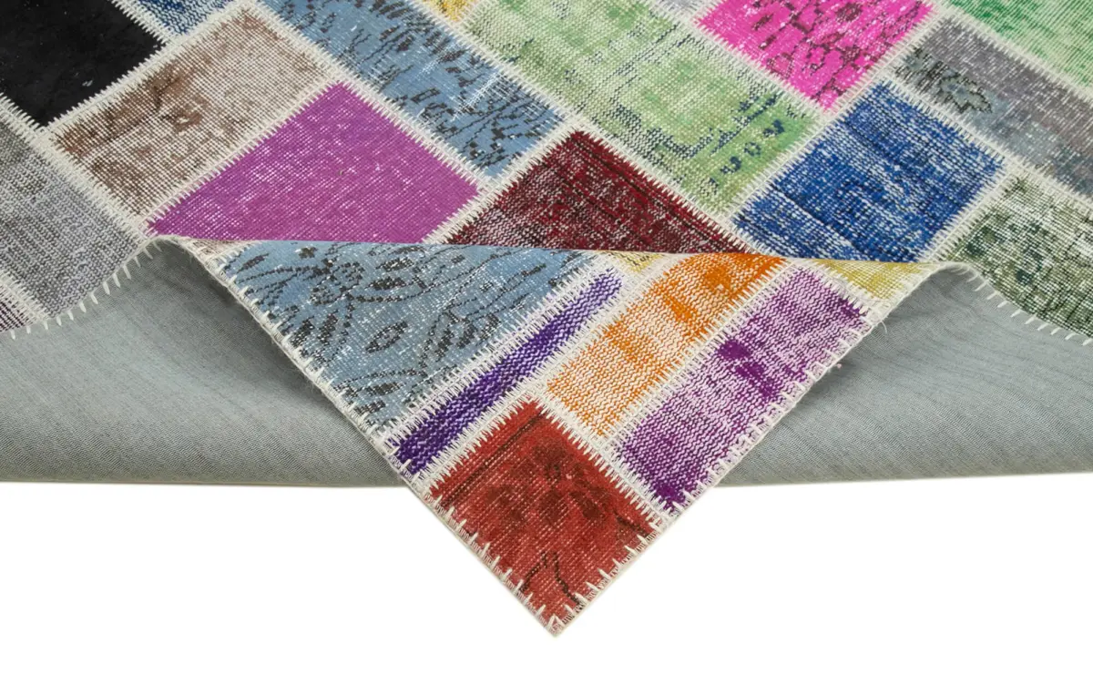 Patchwork Multi Pamuk Üzerine Yün El Dokuma Kilim-173x239 - Görsel 6