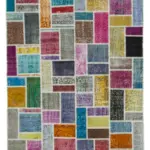 Patchwork Multi Pamuk Üzerine Yün El Dokuma Kilim-174x237
