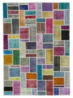 Patchwork Multi Pamuk Üzerine Yün El Dokuma Kilim-174x237