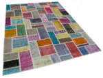 Patchwork Multi Pamuk Üzerine Yün El Dokuma Kilim-174x237 - Görsel 2