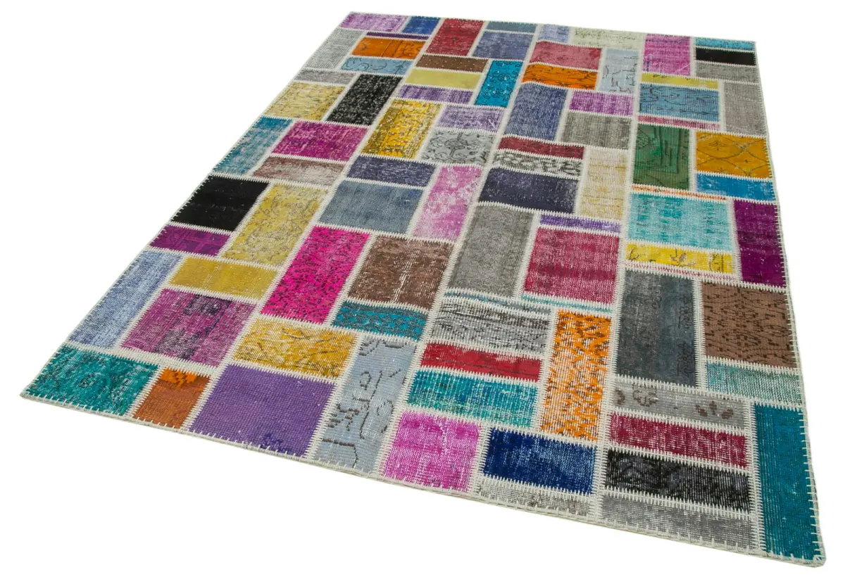 Patchwork Multi Pamuk Üzerine Yün El Dokuma Kilim-174x237 - Görsel 3