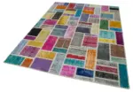 Patchwork Multi Pamuk Üzerine Yün El Dokuma Kilim-174x237 - Görsel 3