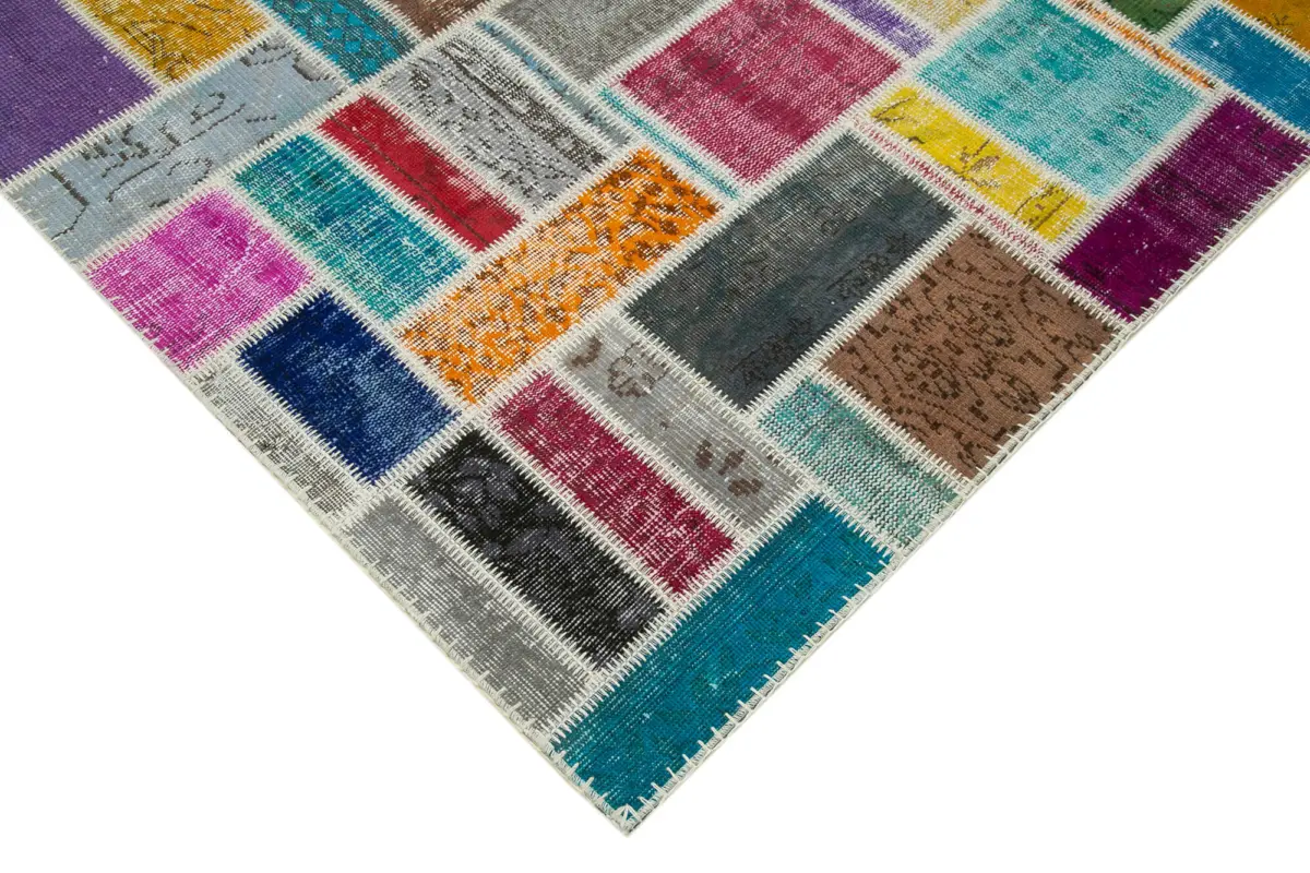 Patchwork Multi Pamuk Üzerine Yün El Dokuma Kilim-174x237 - Görsel 4