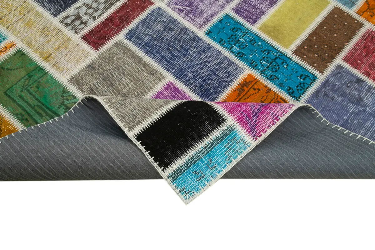Patchwork Multi Pamuk Üzerine Yün El Dokuma Kilim-174x237 - Görsel 6