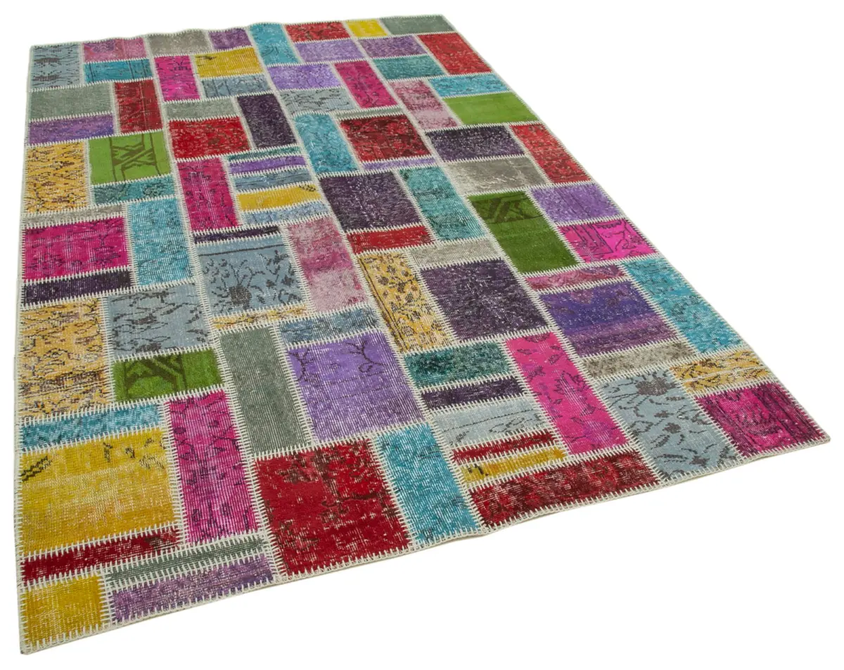 Patchwork Multi Pamuk Üzerine Yün El Dokuma Kilim-166x250 - Görsel 2