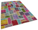 Patchwork Multi Pamuk Üzerine Yün El Dokuma Kilim-166x250 - Görsel 2