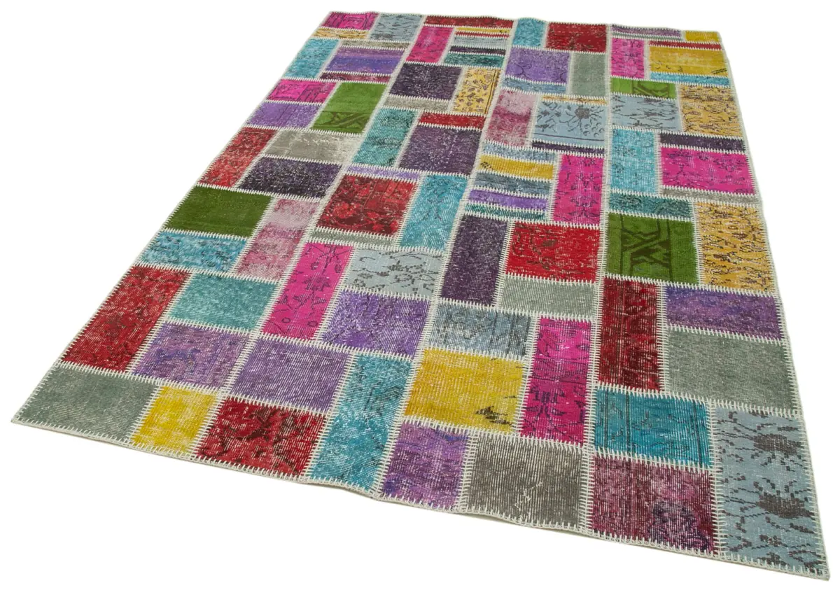 Patchwork Multi Pamuk Üzerine Yün El Dokuma Kilim-166x250 - Görsel 3