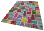 Patchwork Multi Pamuk Üzerine Yün El Dokuma Kilim-166x250 - Görsel 3