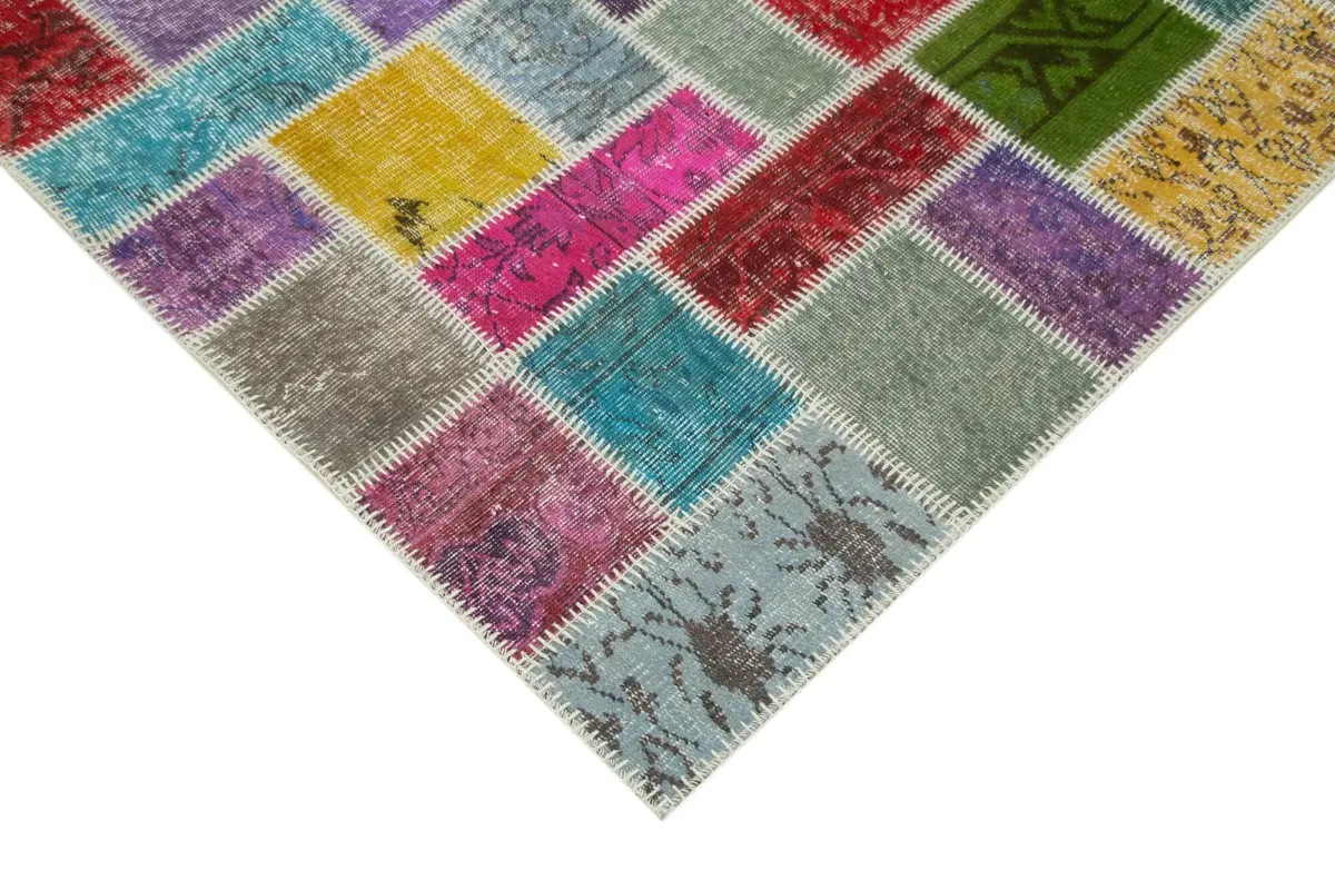 Patchwork Multi Pamuk Üzerine Yün El Dokuma Kilim-166x250 - Görsel 4